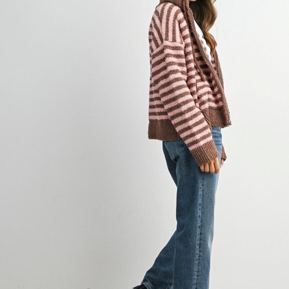 Jayden Striped Zip-Up Hooded Cardigan | Women's Fall & Winter Jacket | Striped - Picture 3 of 13